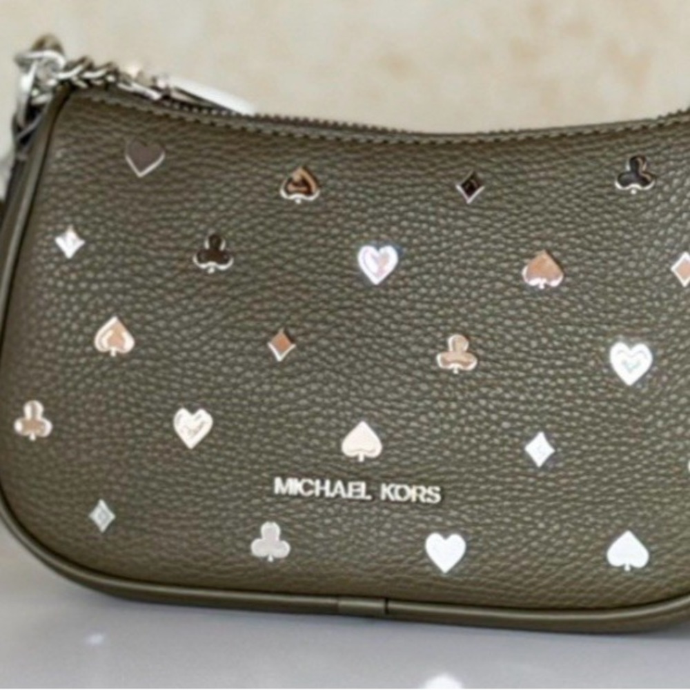Michael Kors Olive Green Wristlet with Metallic Accents